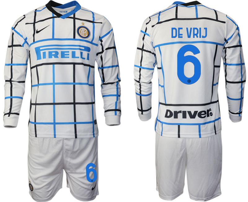 Men 2020-2021 club Inter milan away long sleeve #6 white Soccer Jerseys->ac milan jersey->Soccer Club Jersey